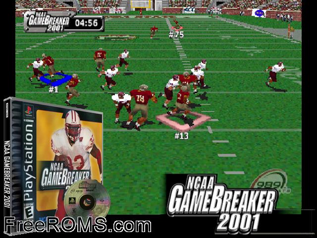 NCAA Gamebreaker 2001 [NTSC-U] PSX game showing 3D box cover and gameplay screenshot